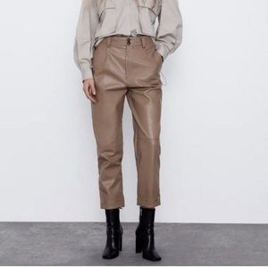 Zara high rise brown faux leather ankle pants new